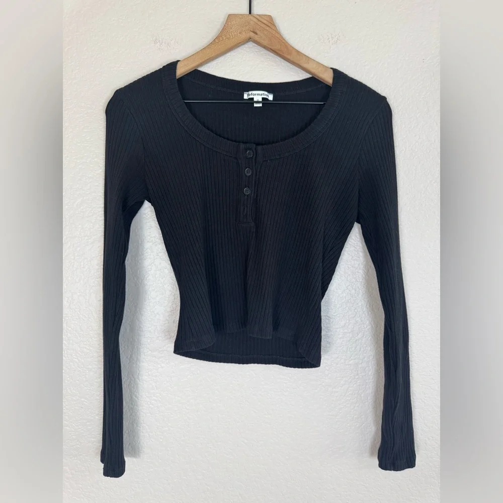 Reformation Billie Knit Top Ribbed Cropped Black Long Sleeve Medium $98